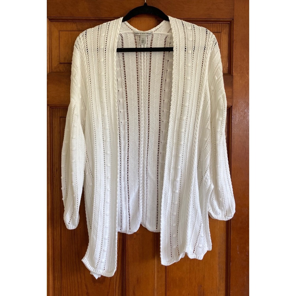Cotton by Autumn Cashmere Womens XS White Open Knit Bobble Cardigan Sweater
